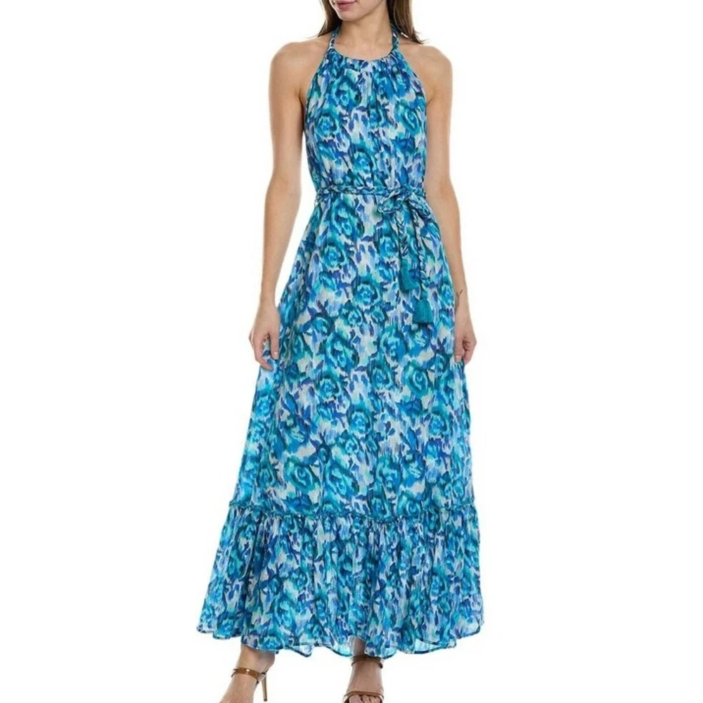 NWT Allison N.Y. Portia blue print maxi halter dress